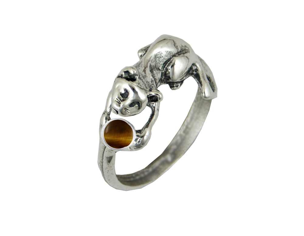 Sterling Silver Kitty Cat Ring With Tiger Eye Size 6